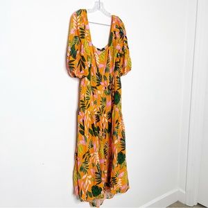 Eloquii Plant Floral Print Orange Puff Sleeve Plus Size Dress 14